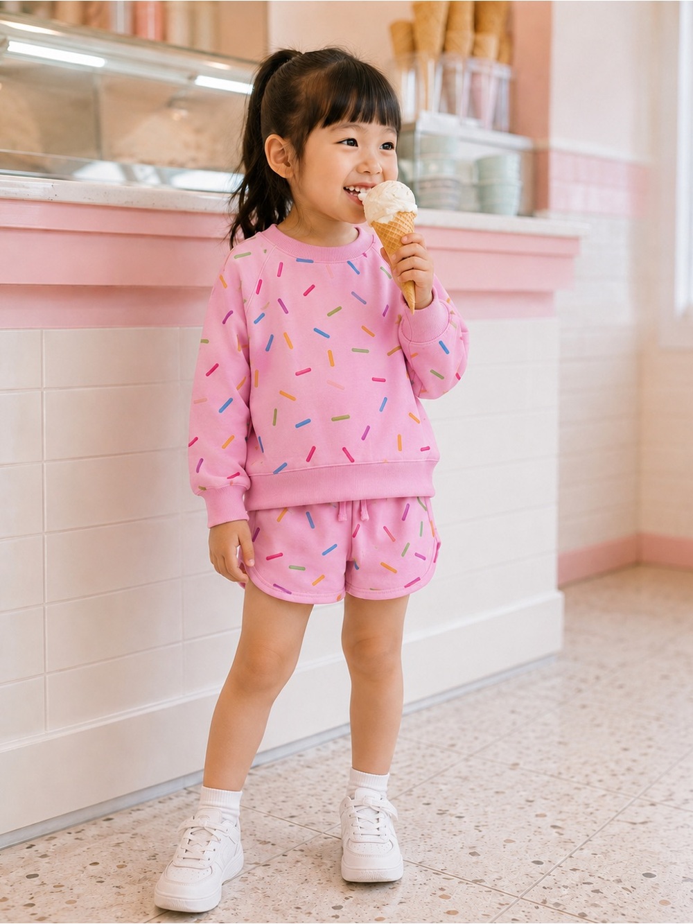 NWT Silver Jeans Girls Pink Confetti Sprinkle Sweatshirt Shorts Set (2T, 3T, 4T)